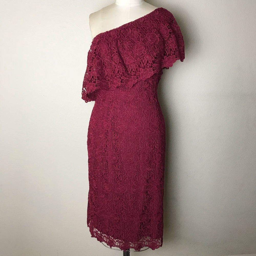 Nanette Lepore Raspberry One-Shoulder Lace Dress